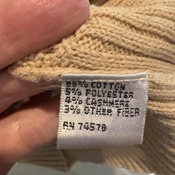 Cache Sweater Women Medium Gold Beige Cowl Neck Open Knit Mesh Pullover Shimmer - Picture 9 of 11